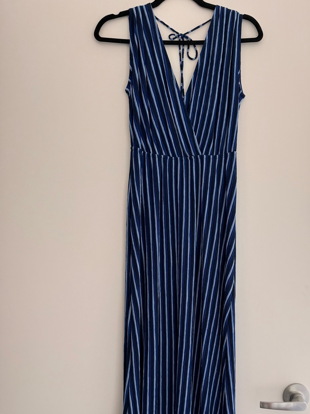 Mango - Sleeveless Blue Striped Wrap Maxi Dress